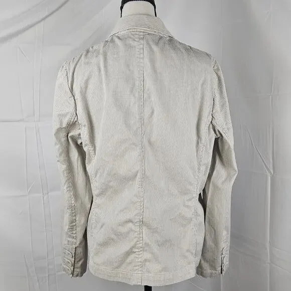 Talbots Blazer Women 8 Beige White Seersucker Stretch Cotton Jacket Button Front - Picture 4 of 9